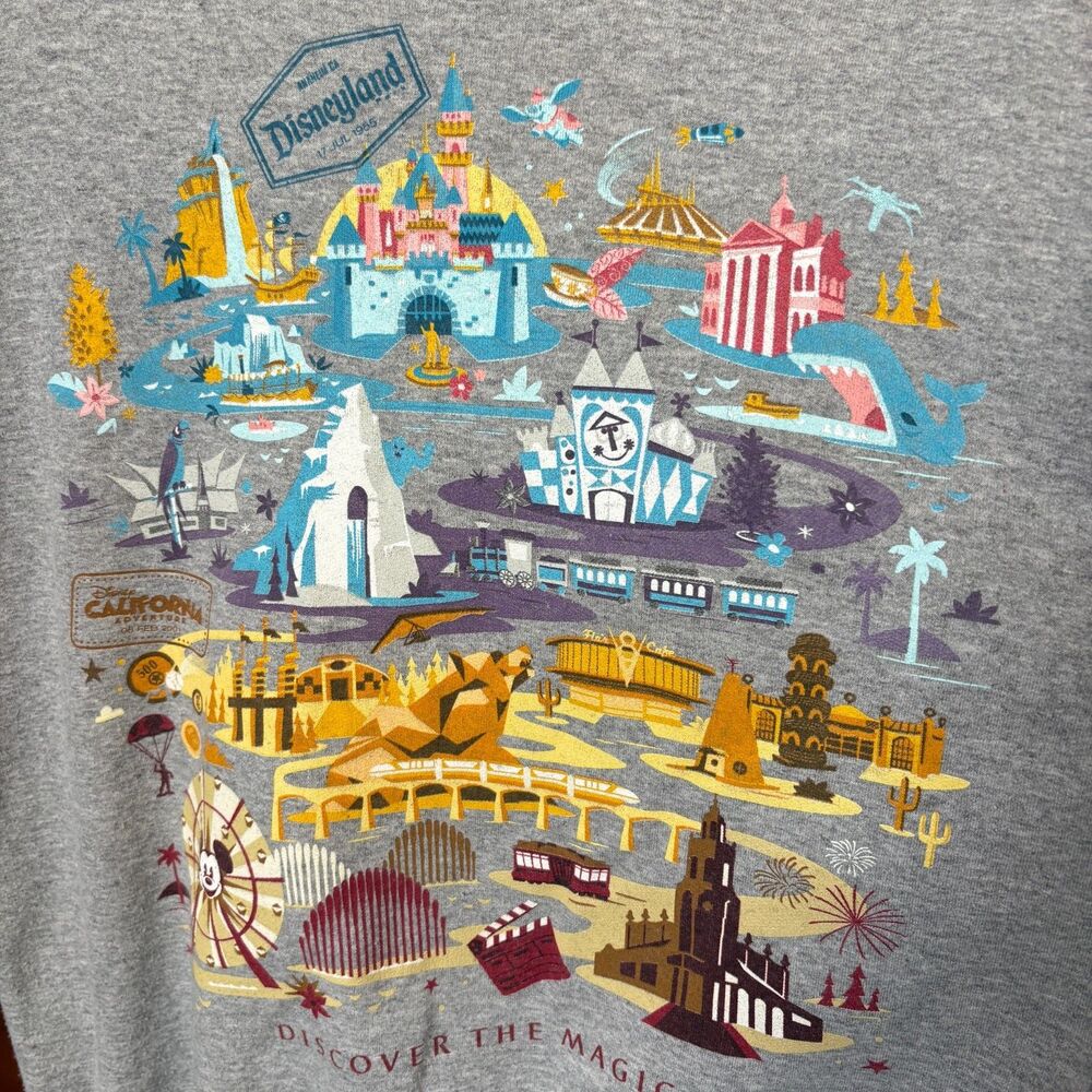 DISNEY PARKS Gray Crewneck Sweatshirt Unisex Size Large Front and Back Graphics - Picture 2 of 7